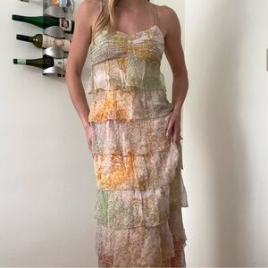 Silk Multicolor Tiered Maxi Dress